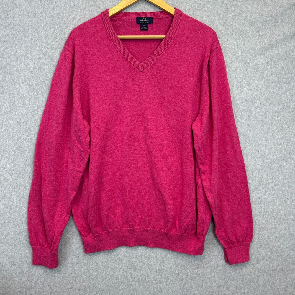 Brooks Brothers 346 V-Neck Sweater Hot Pink Supima Cotton Preppy Bright Mens XL